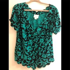 Maeve green and black button shirt